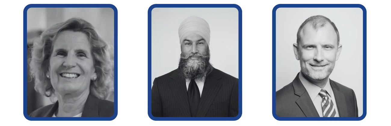 Images of Kathleen Wynne, Jagmeet Singh, Ian Brodie