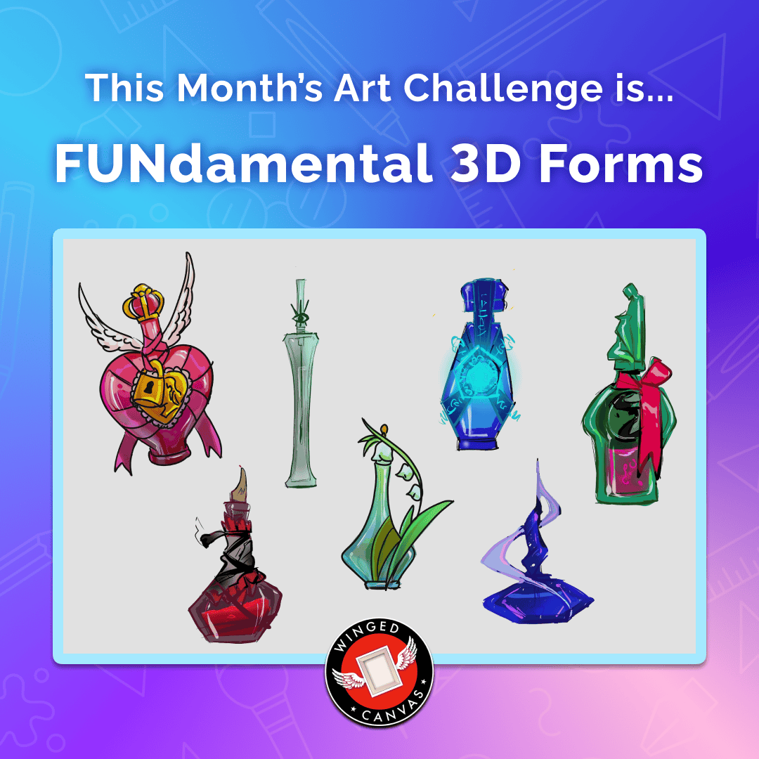 This month's art challenge is FUNdamental 3D Forms