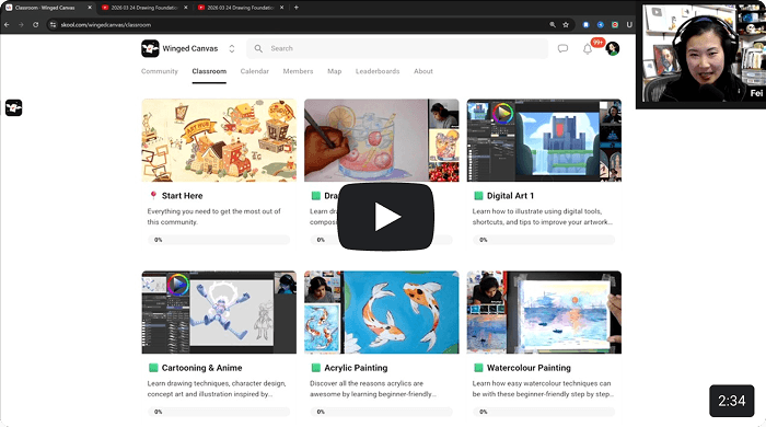 Class project examples: Semi-realistic portrait, character duo, fish tank perspective