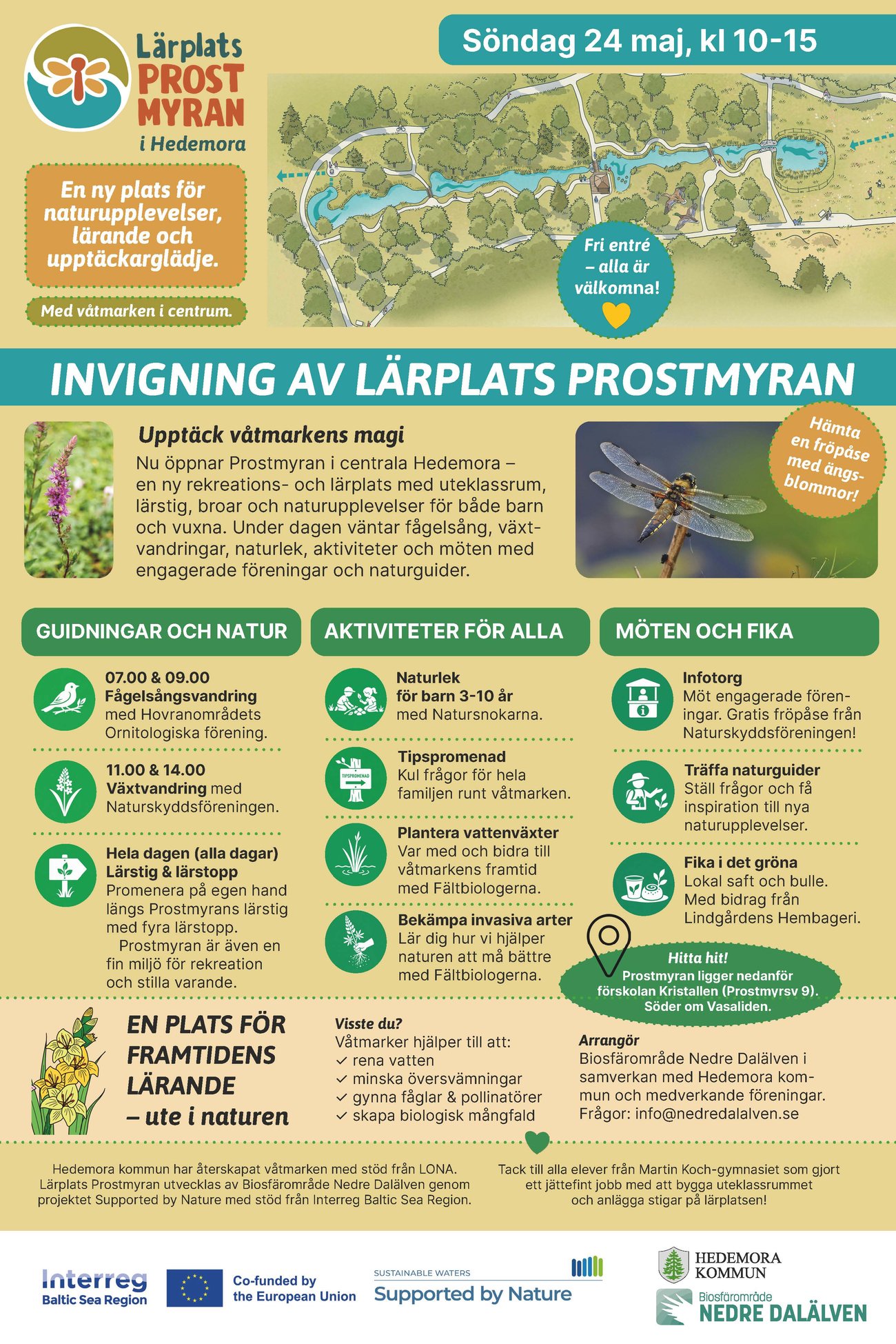 Annons inför invigningen av lärplats Prostmyran, Biosfärområde Nedre Dalälven