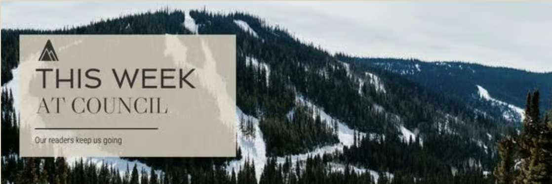 SPIN Weekly banner with nadir photo of the Sun Peaks village.