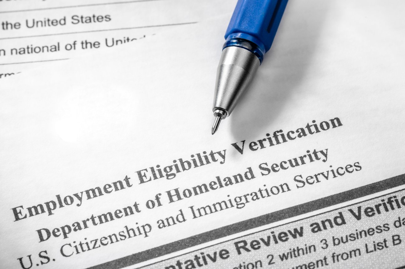 A close-up view of Form I-9, which hospitality industry employers are required to maintain for each employee.