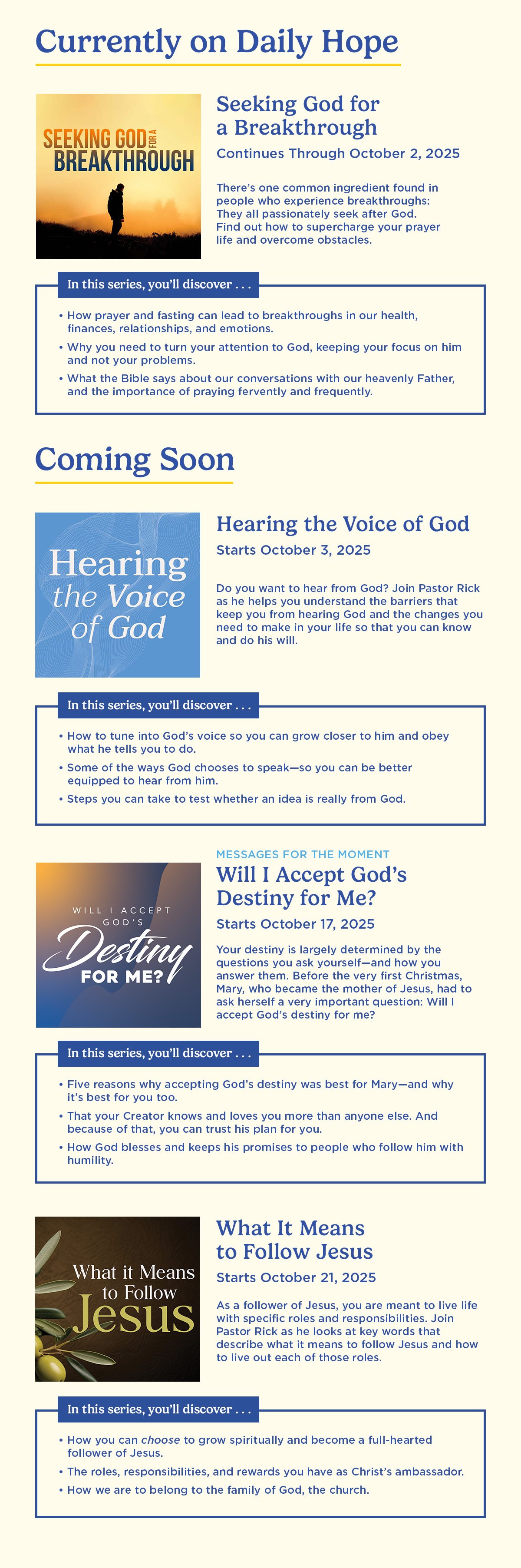 Currently on Daily Hope. Coming Soon.