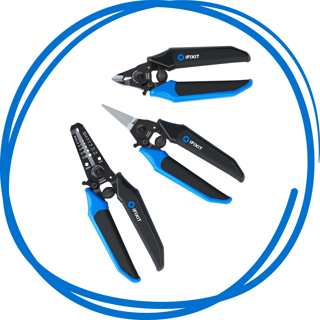 Mandible 3-Piece Plier Set in a hand-drawn blue scribble circle