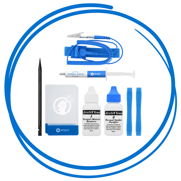 Thermal Paste Kit displayed in a blue hand drawn circle. 