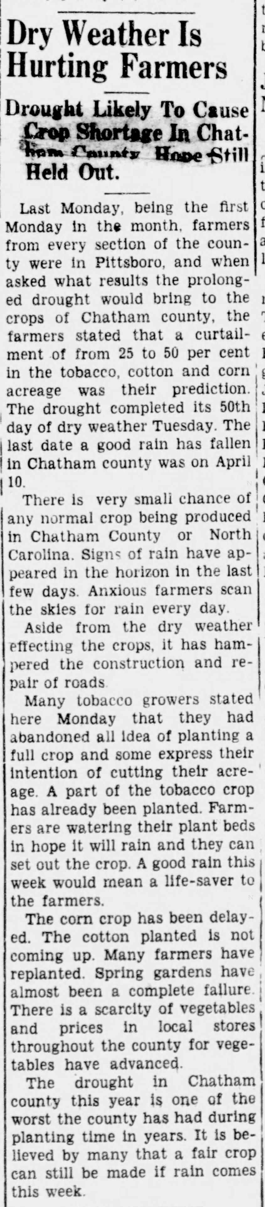 A newspaper clipping from the June 4, 1936 Chatham Record newspaper.