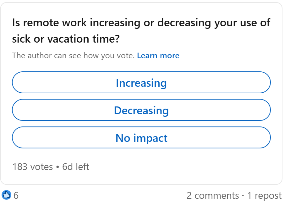 Poll: Is remote work increasing or decreasing your use of sick or vacation time?