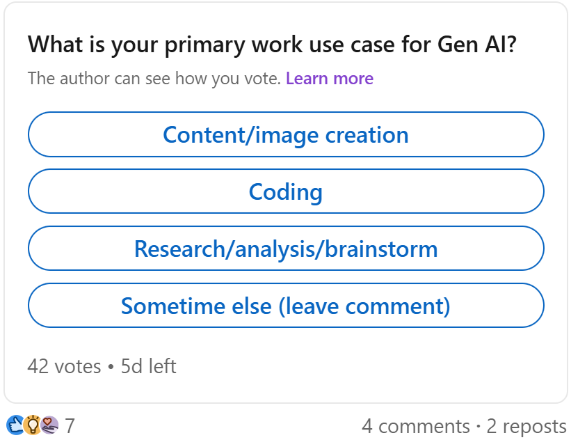 Poll: What is your primary work use case for Gen AI? 