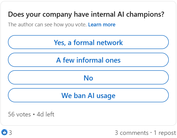 Poll: Does your company have internal AI champions?