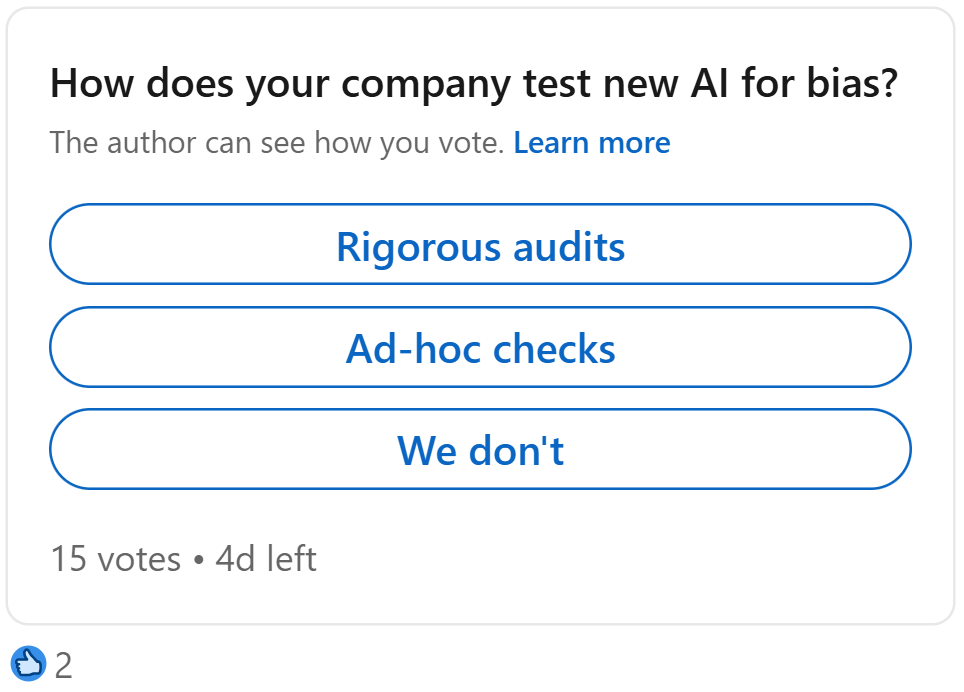 Poll: How does your company test new AI for bias?