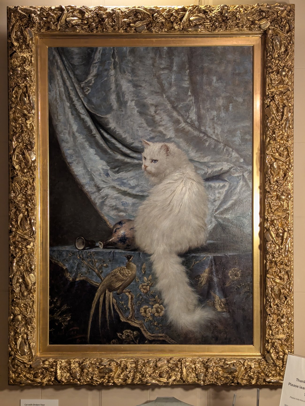 Cat with Broken Vase: oil painting by Carl Kahler