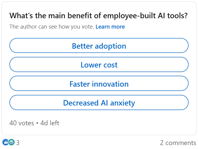 Poll: What's the main benefit of employee-built AI tools?