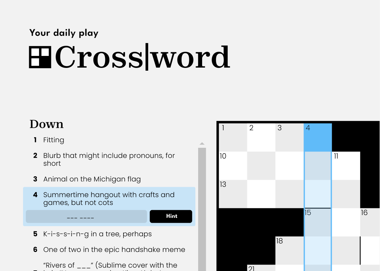 Play our daily crossword puzzle