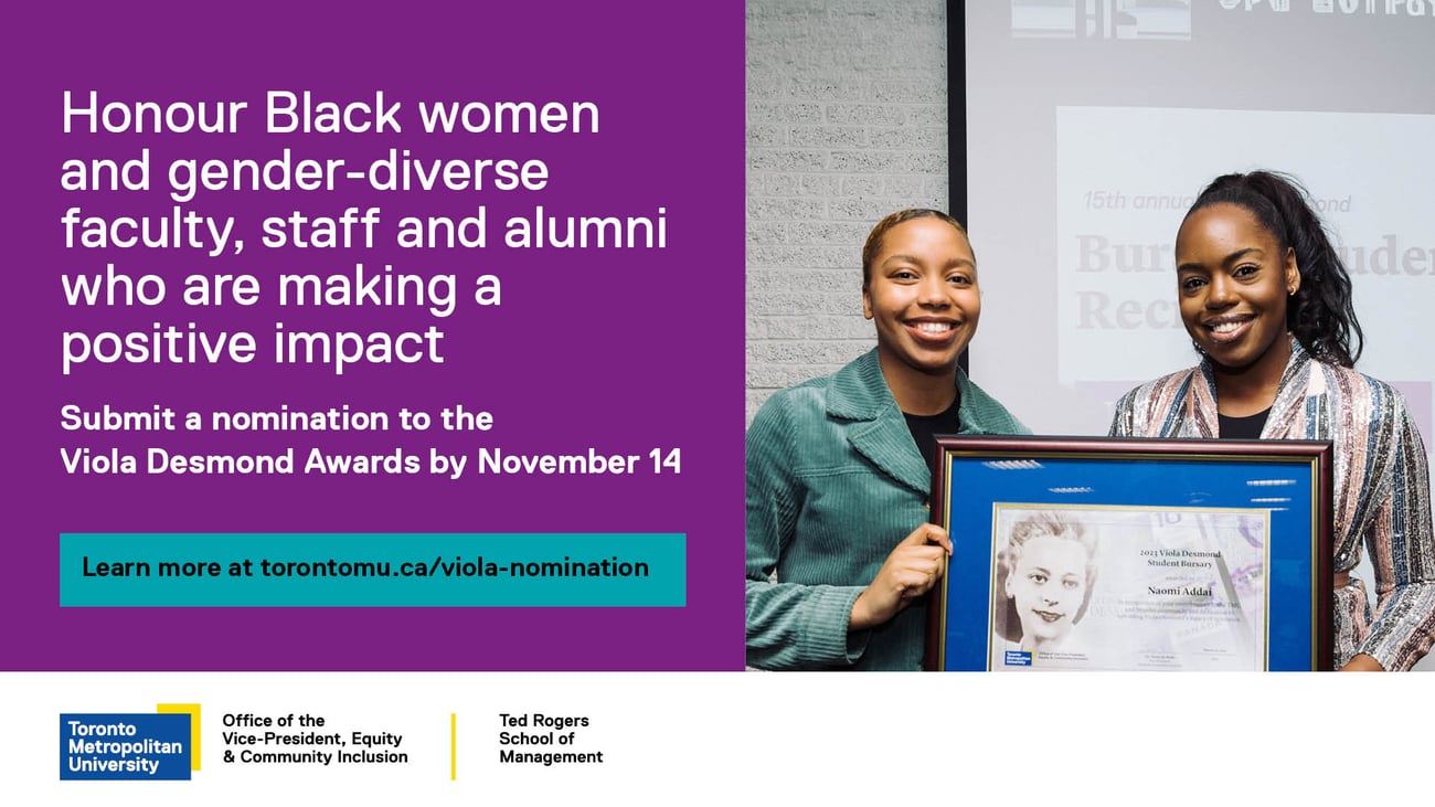 Two black women smiling holding an award. Text shows event details written below. 
