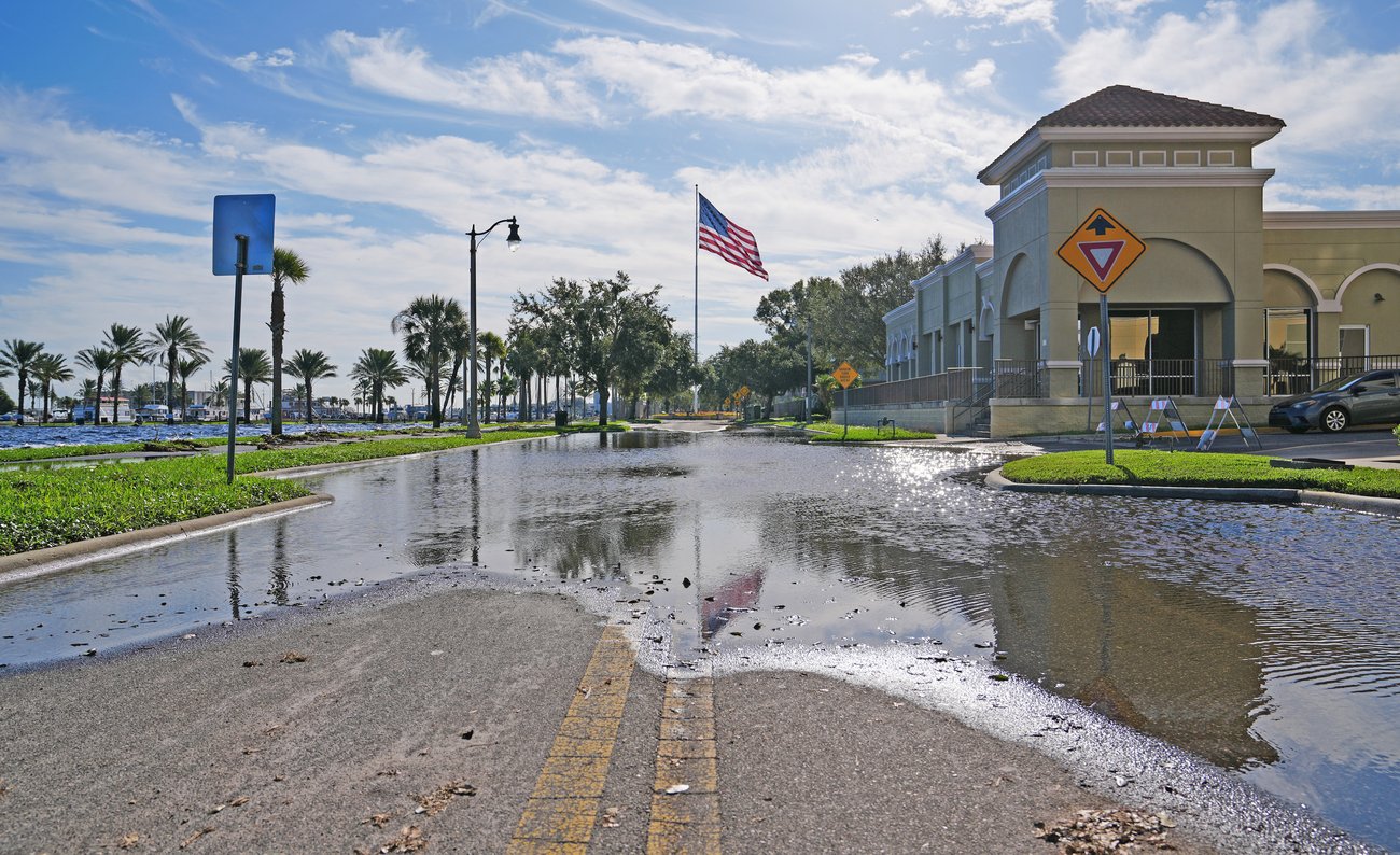 flooded road in downtown sanford, fl flooded road in downtown sanford, fl