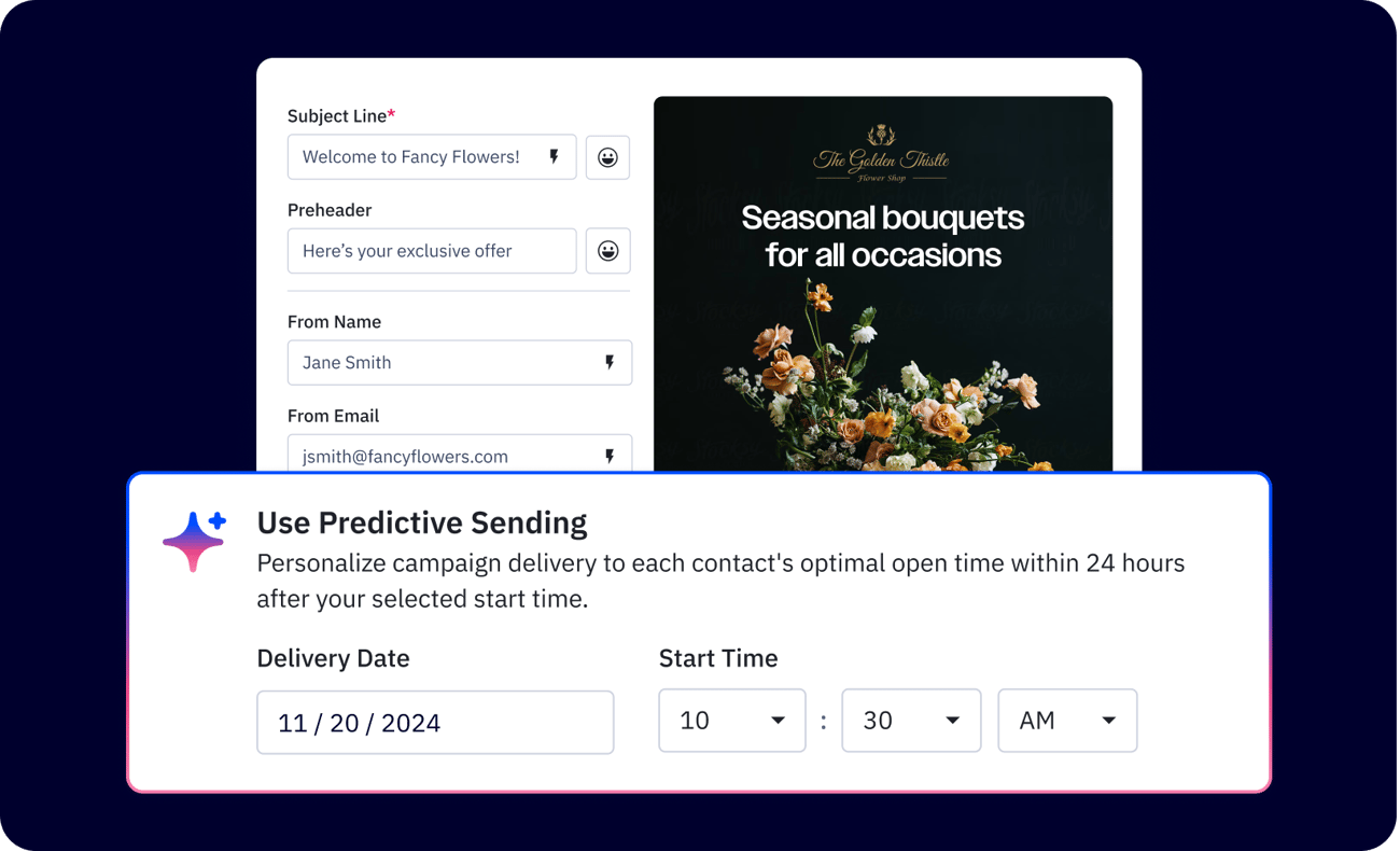 Use predictive sending to send an email campaign to each contact at the time of day they are most likely to engage