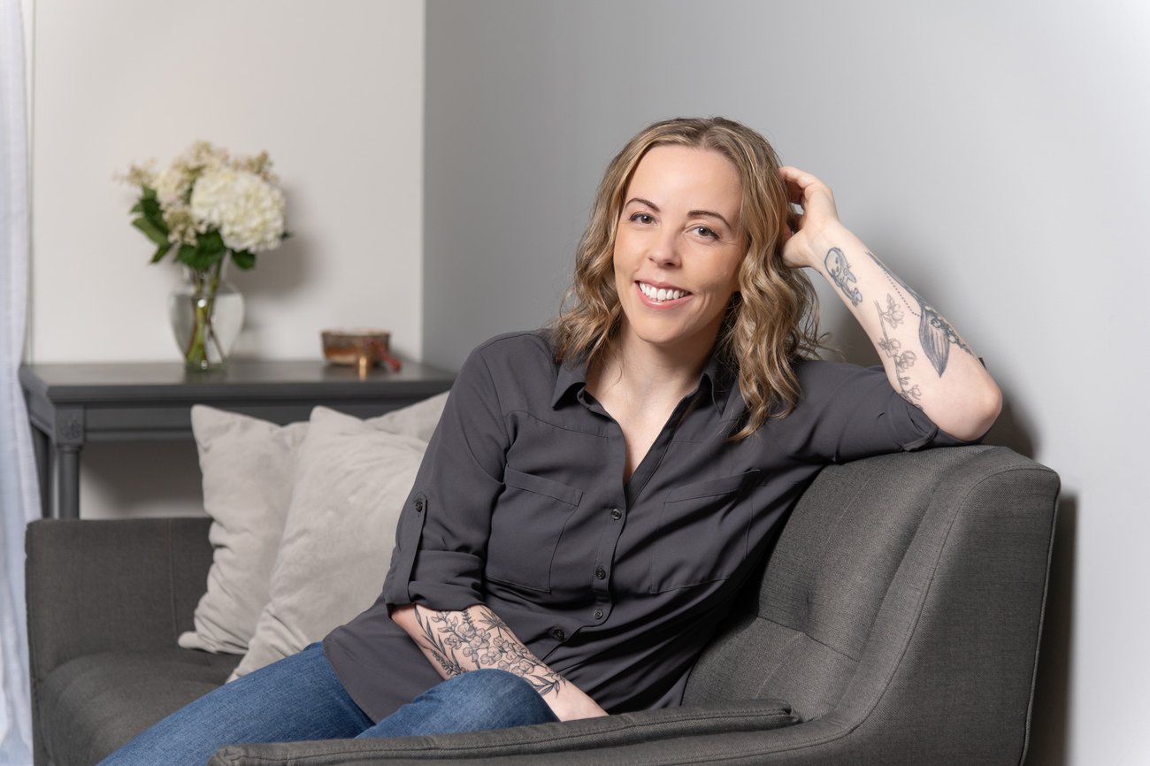 Framed portrait of a couple hanging above a sideboard