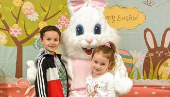 two kids with easter bunny