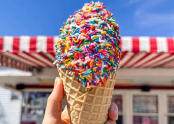 ice cream cone with rainbow sprinkles