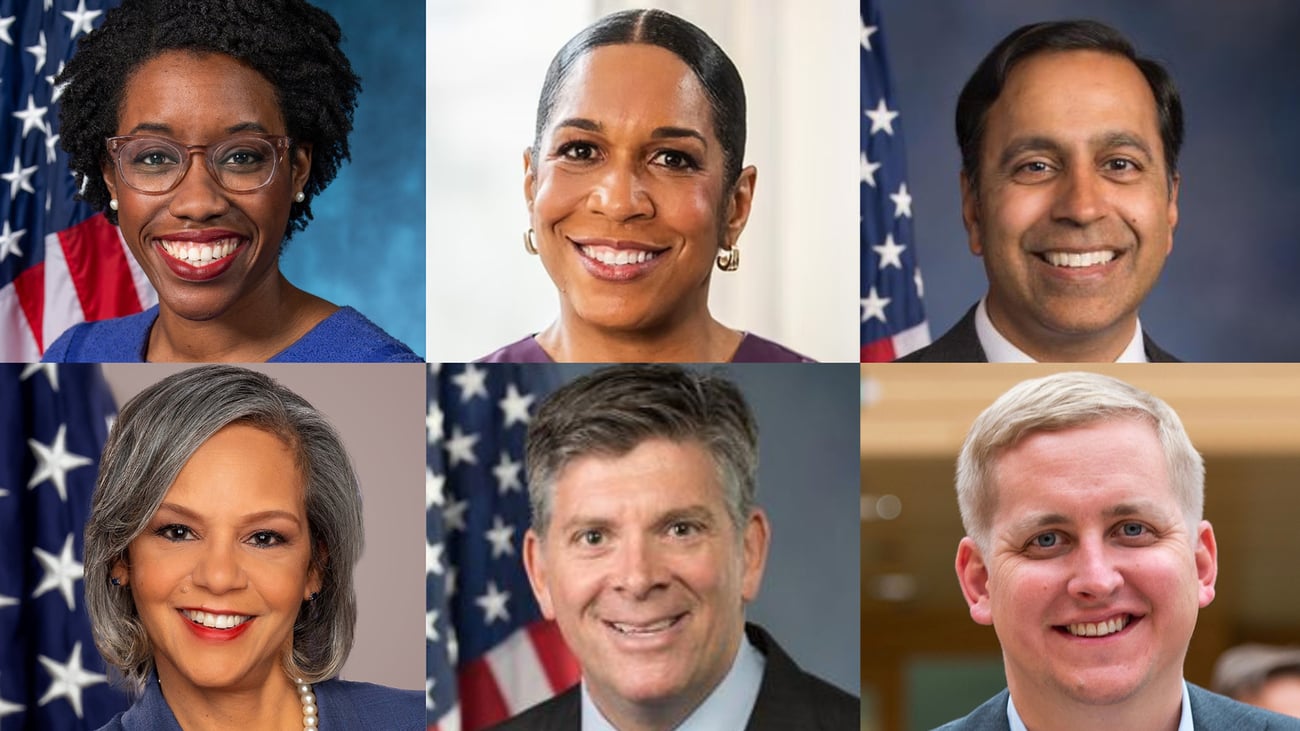 Top left to right: U.S. Rep. Lauren Underwood, Illinois Lt. Gov. Juliana Stratton, U.S. Rep. Raja Krishnamoorthi. Bottom left to right: U.S. Rep. Robin Kelly, U.S. Rep. Darin LaHood, former Illinois state Rep. Tom Demmer Top left to right: U.S. Rep. Lauren Underwood, Illinois Lt. Gov. Juliana Stratton, U.S. Rep. Raja Krishnamoorthi. Bottom left to right: U.S. Rep. Robin Kelly, U.S. Rep. Darin LaHood, former Illinois state Rep. Tom Demmer