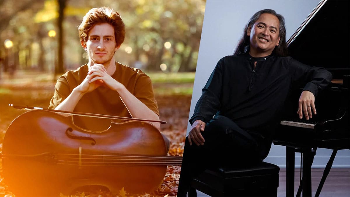 Composite photo of Cellist Aaron Wolff and pianist Victor Asuncion Composite photo of Cellist Aaron Wolff and pianist Victor Asuncion