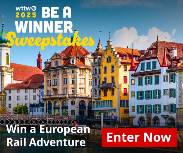 Ad: WTTW 2025 Be A Winner Sweepstakes - Win a
European Rail Adventure - Enter Now! Pictured: row of buildings in Lucerne, Switzerland