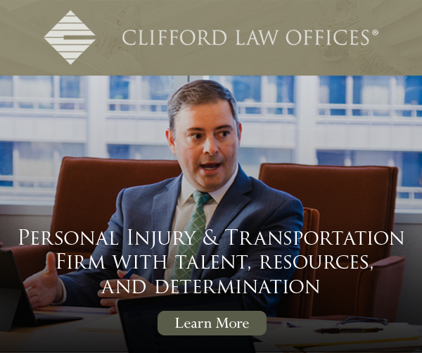 Ad: Clifford Law Offices - personal injury and transportation firm with talent, resources, and determination.