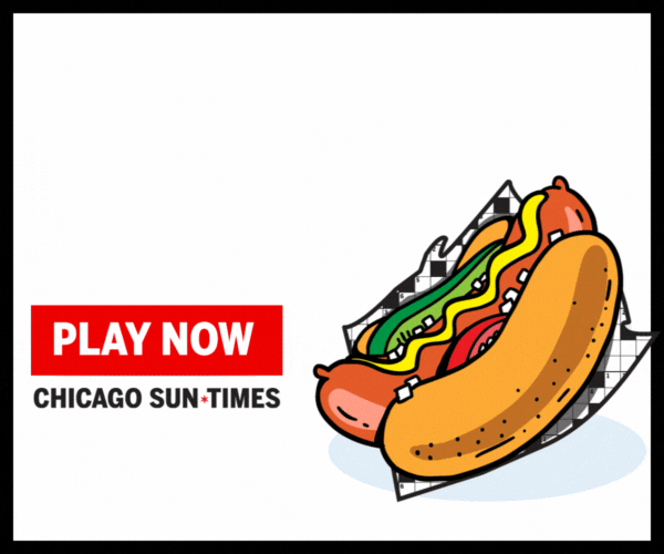Ad: The Chicago Mini Crossword - a puzzle as addicting as Chicago dogs. Play Now. Chicago Sun-Times. Pictured: artist depiction of a Chicago hot dog.