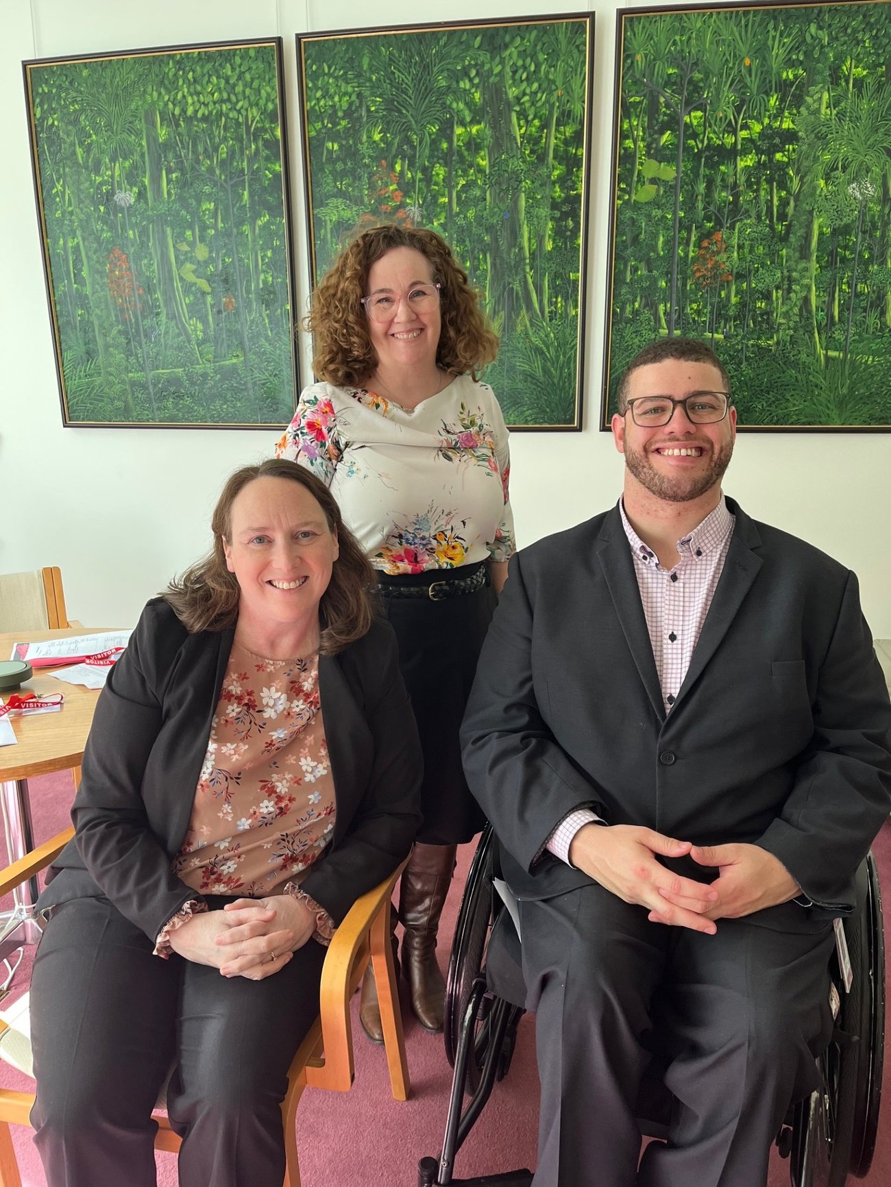 Senator Jordon Steele-John pictured with Rare Voices Australia’s Nicole Millis and Louise Healy.