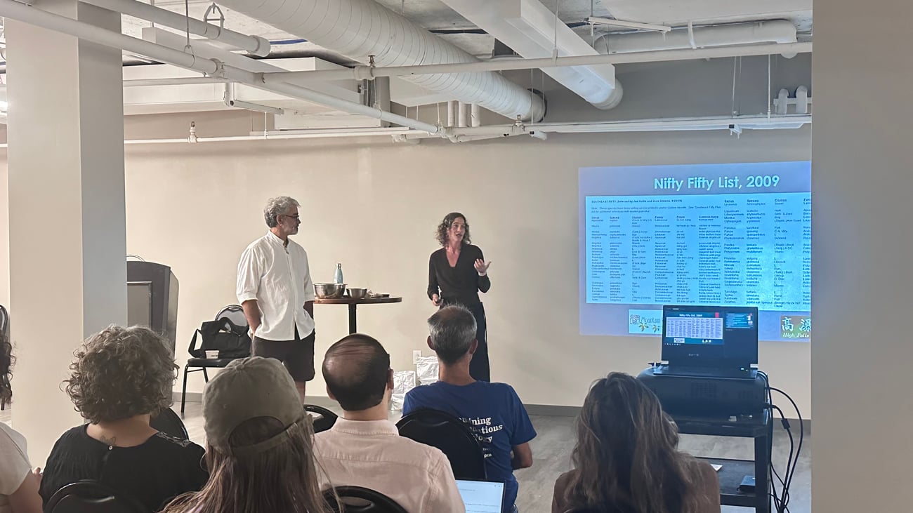 Margaret presenting the Nifty Fifty list of Chinese herbs at a workshop.