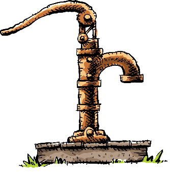 A hand-drawn image of an old-fashioned hand pump for a well.