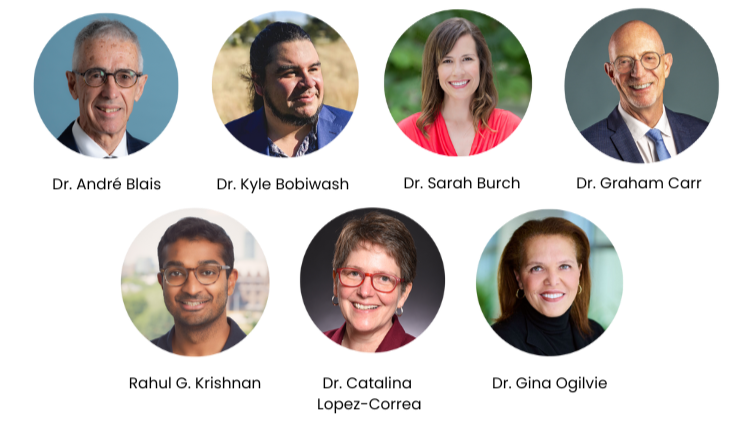 Images of Dr. Andre Blais, Dr. Kyle Bobiwash, Dr. Sarah Burch, Rahul G. Krishnan, Dr. Catalina Lopez-Correa, Dr. Gina Ogilvie Images of Dr. Andre Blais, Dr. Kyle Bobiwash, Dr. Sarah Burch, Rahul G. Krishnan, Dr. Catalina Lopez-Correa, Dr. Gina Ogilvie