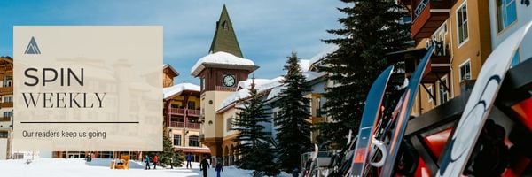 SPIN Weekly banner with nadir photo of the Sun Peaks village.