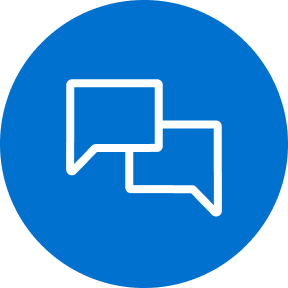 Blue circular icon showing two overlapping white speech bubbles, centered on a solid background.