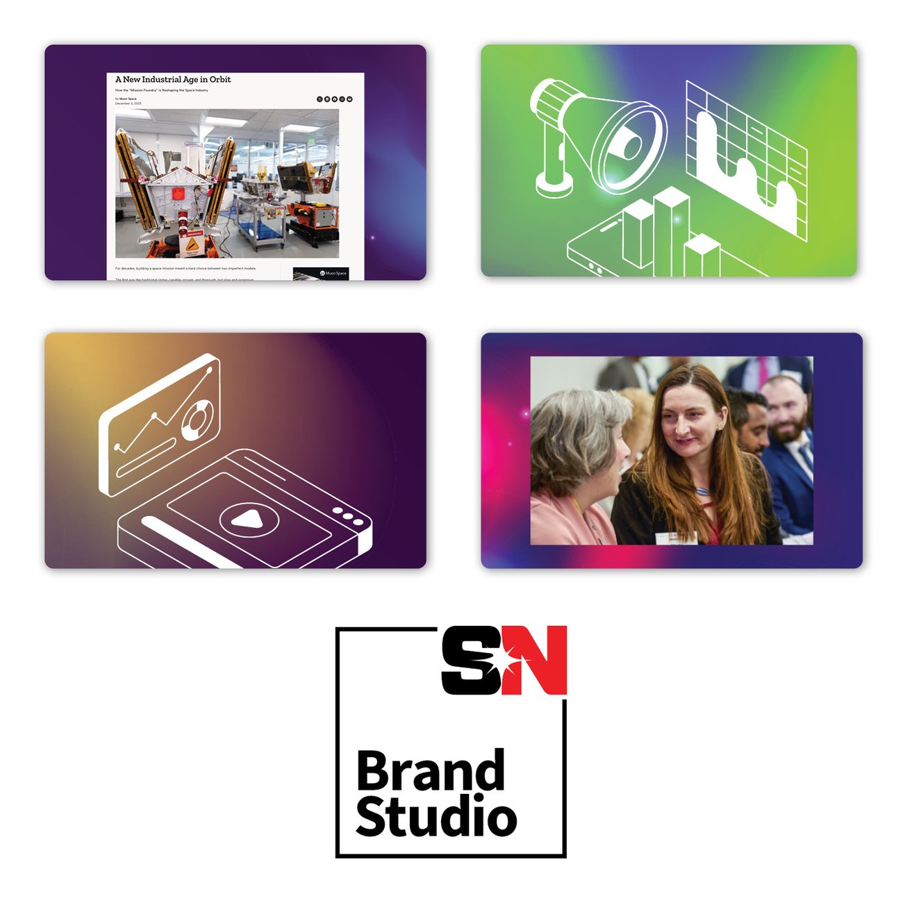 Image depicting various services offered by SpaceNews Brand Studio
