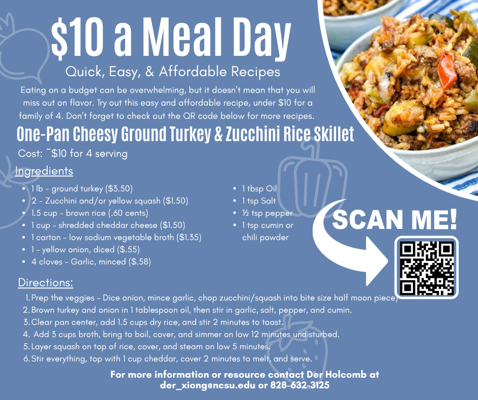 picture of the one pan cheese ground turkey &amp; zucchini rice skillet in a bowl
