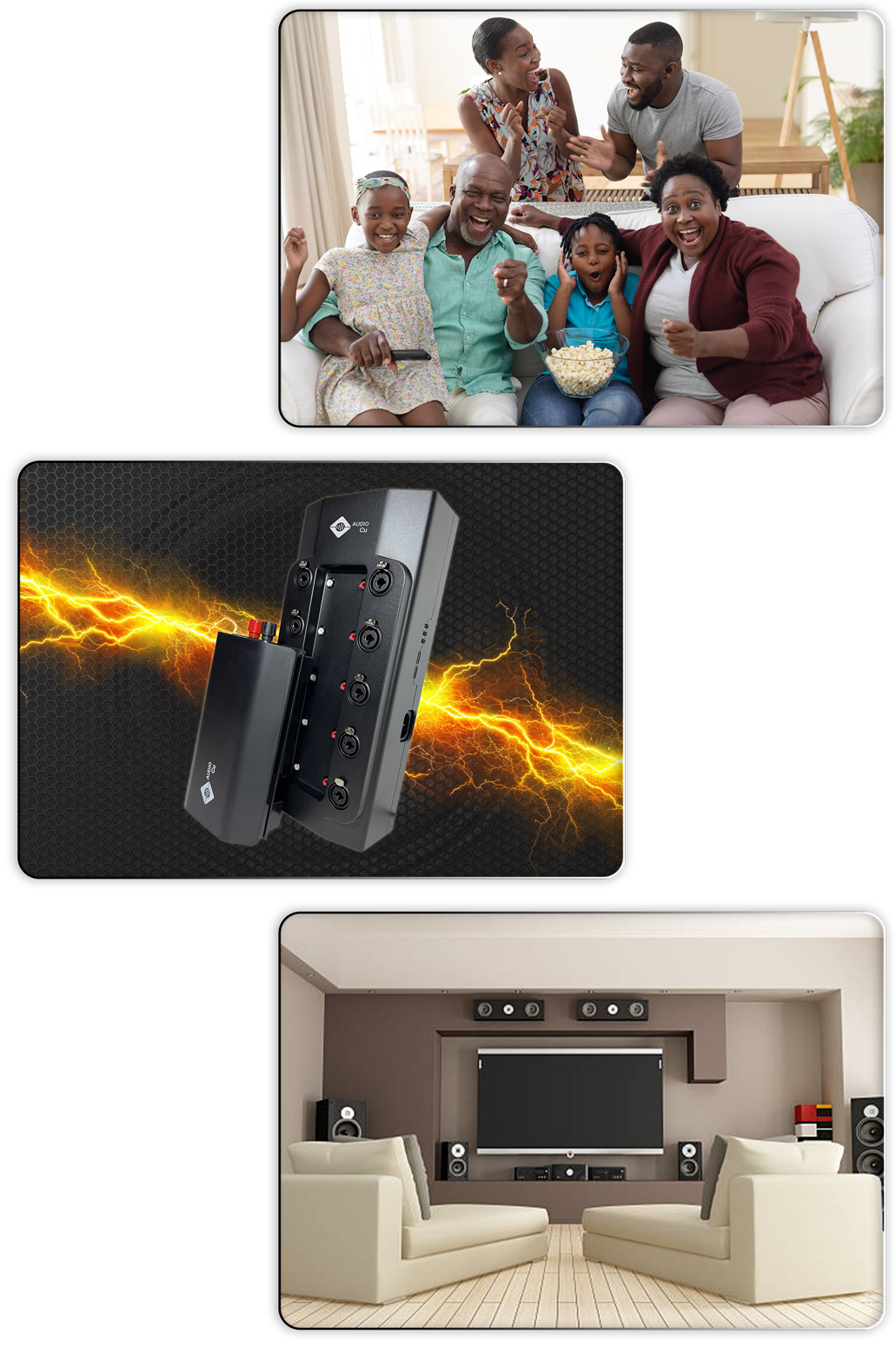 AUDIO Cu Connect-A sound over power audio video receiver (AVR) channel expansion solution