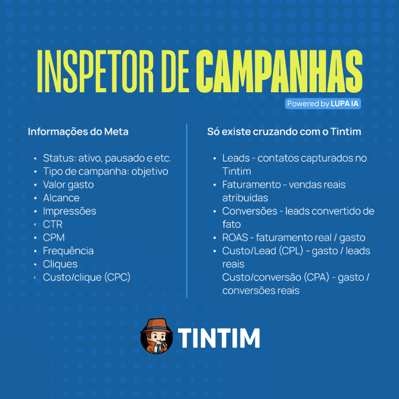 Colunas do Inspetor de Campanhas com gasto e faturamento na mesma linha