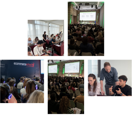 Mosaico di immagini raffiguranti vari eventi e sessioni formative organizzate da Ecommerce School.