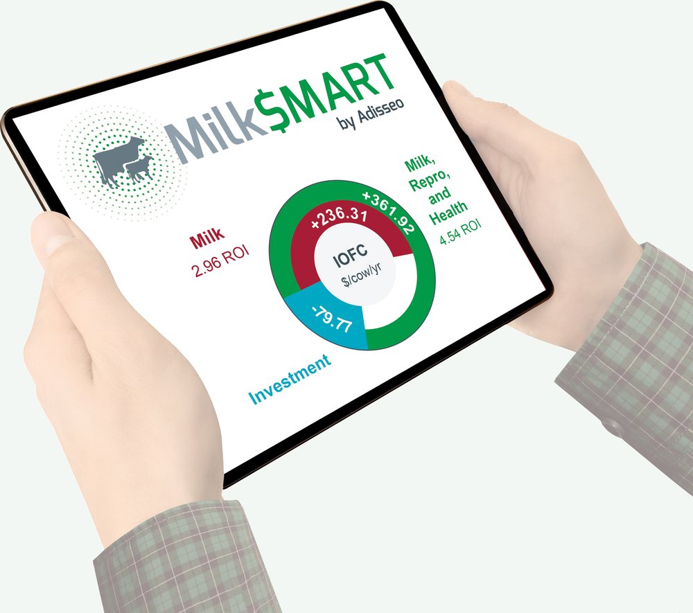 MilkSmart by Adisseo IOFC calculator on a tablet