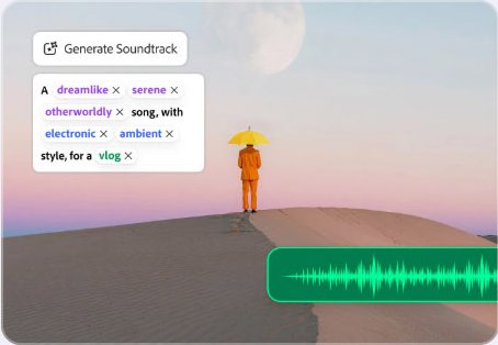Generate Soundtrack — figure in field with audio waveform