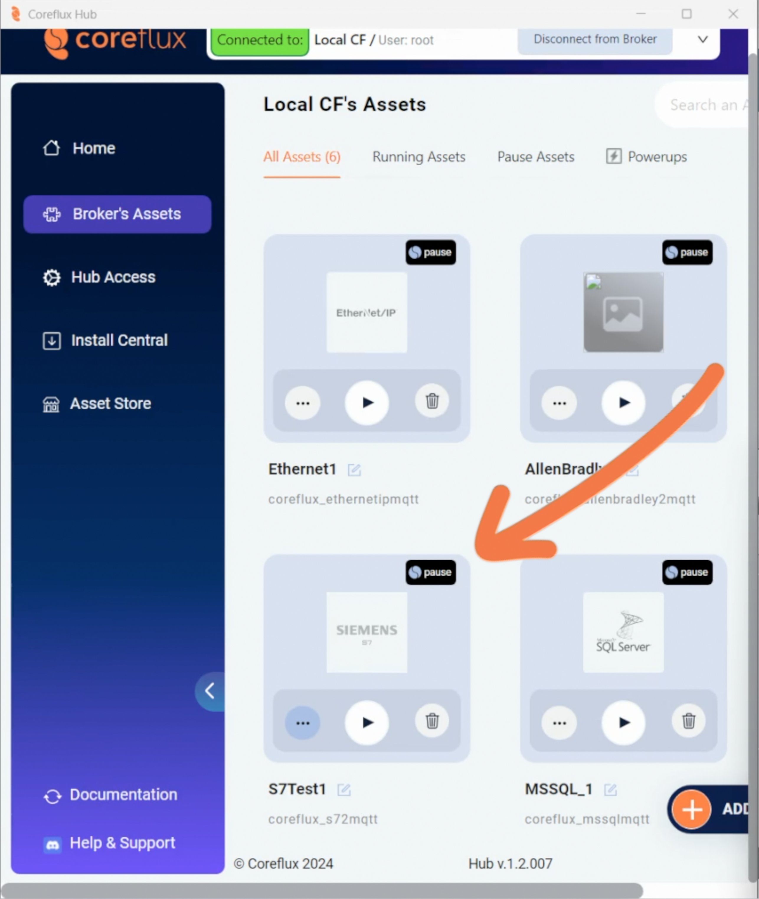 S7 Asset on the Coreflux Hub