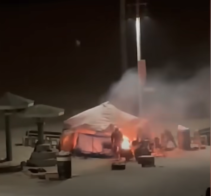 Homeless tent on fire