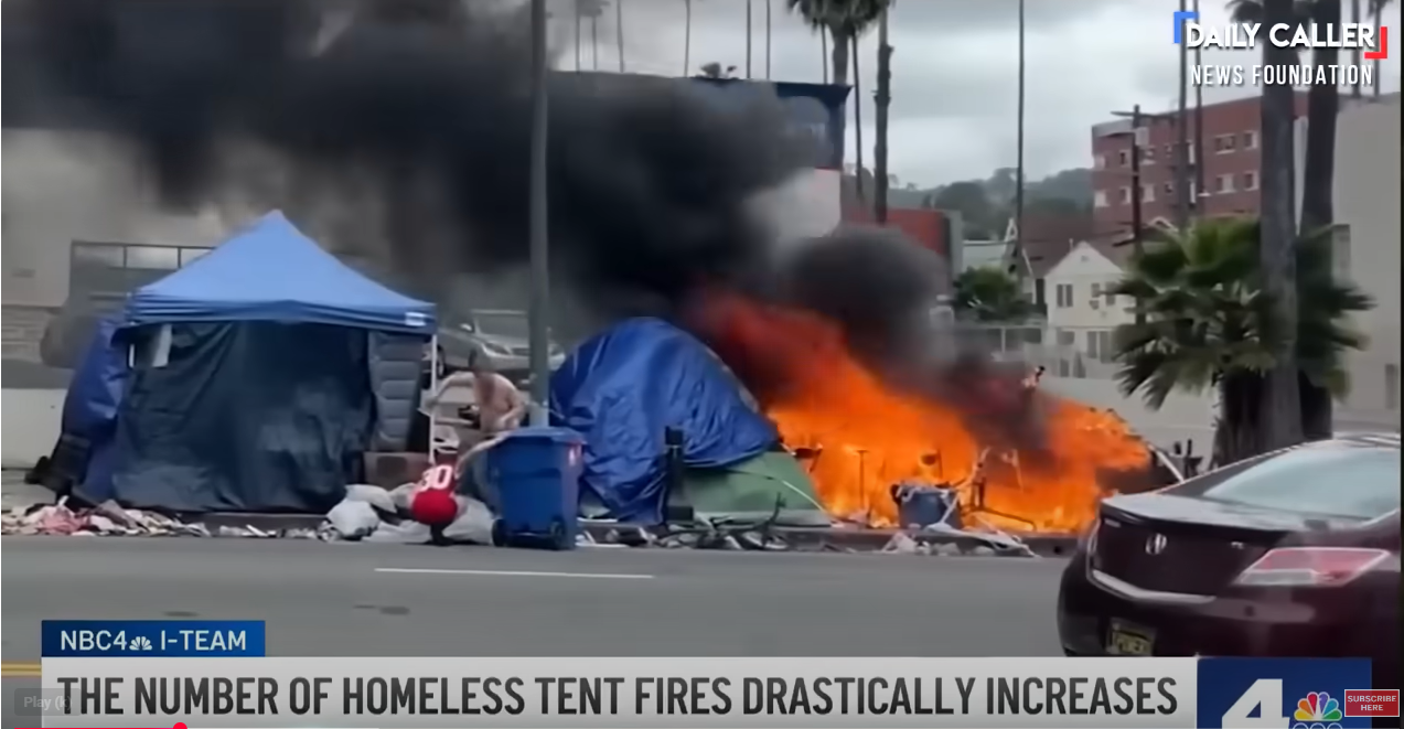 Homeless tent on fire in LA