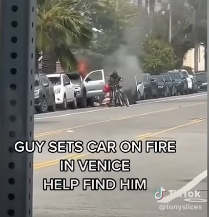 Homeless uses gasoline to set car fire