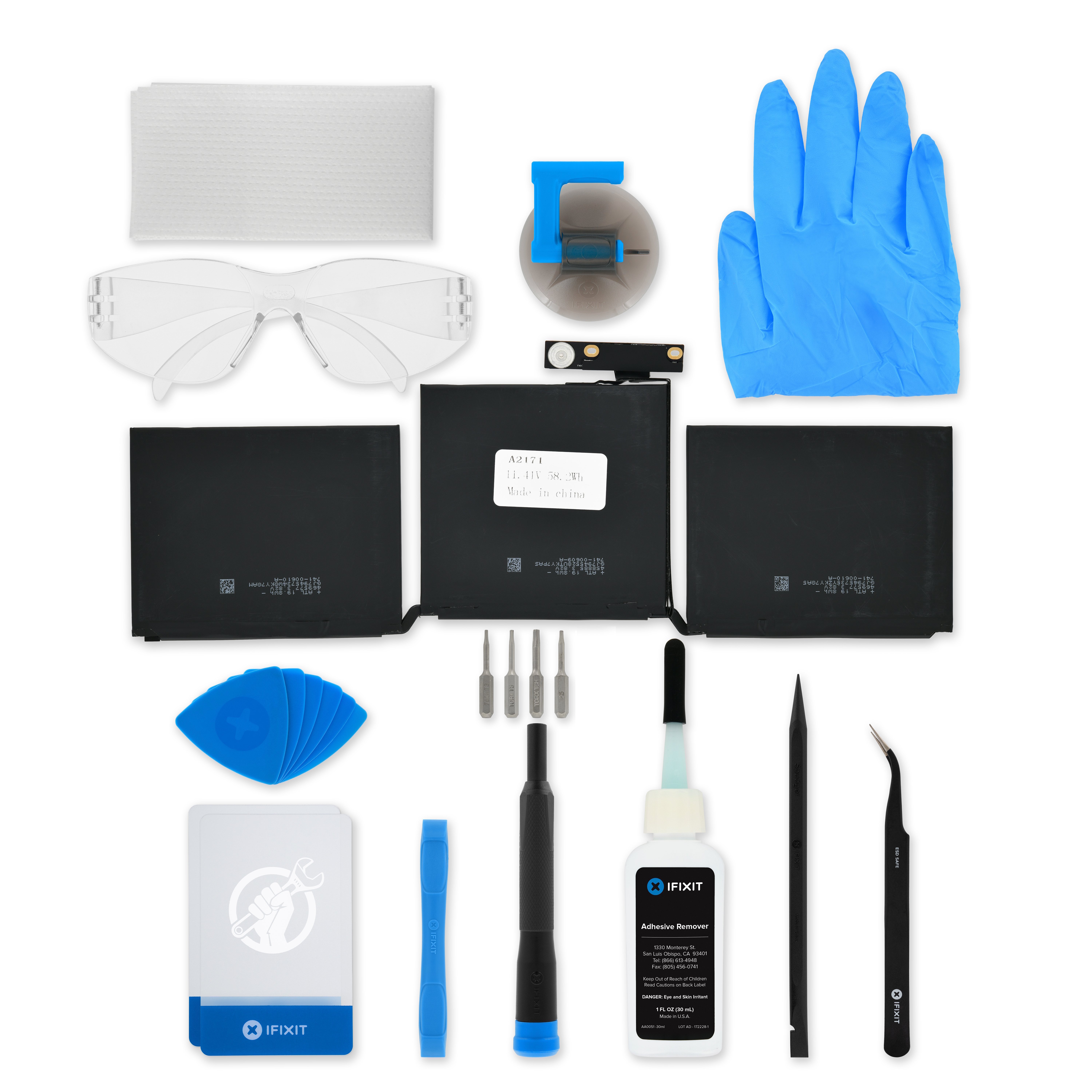 contents of a MacBook battery Fix Kit