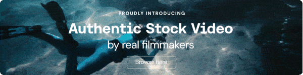 A gif of stock video clips, with text that says, 'Proudly introducing. Authentic Stock Video, by real filmmakers. Browse here.'